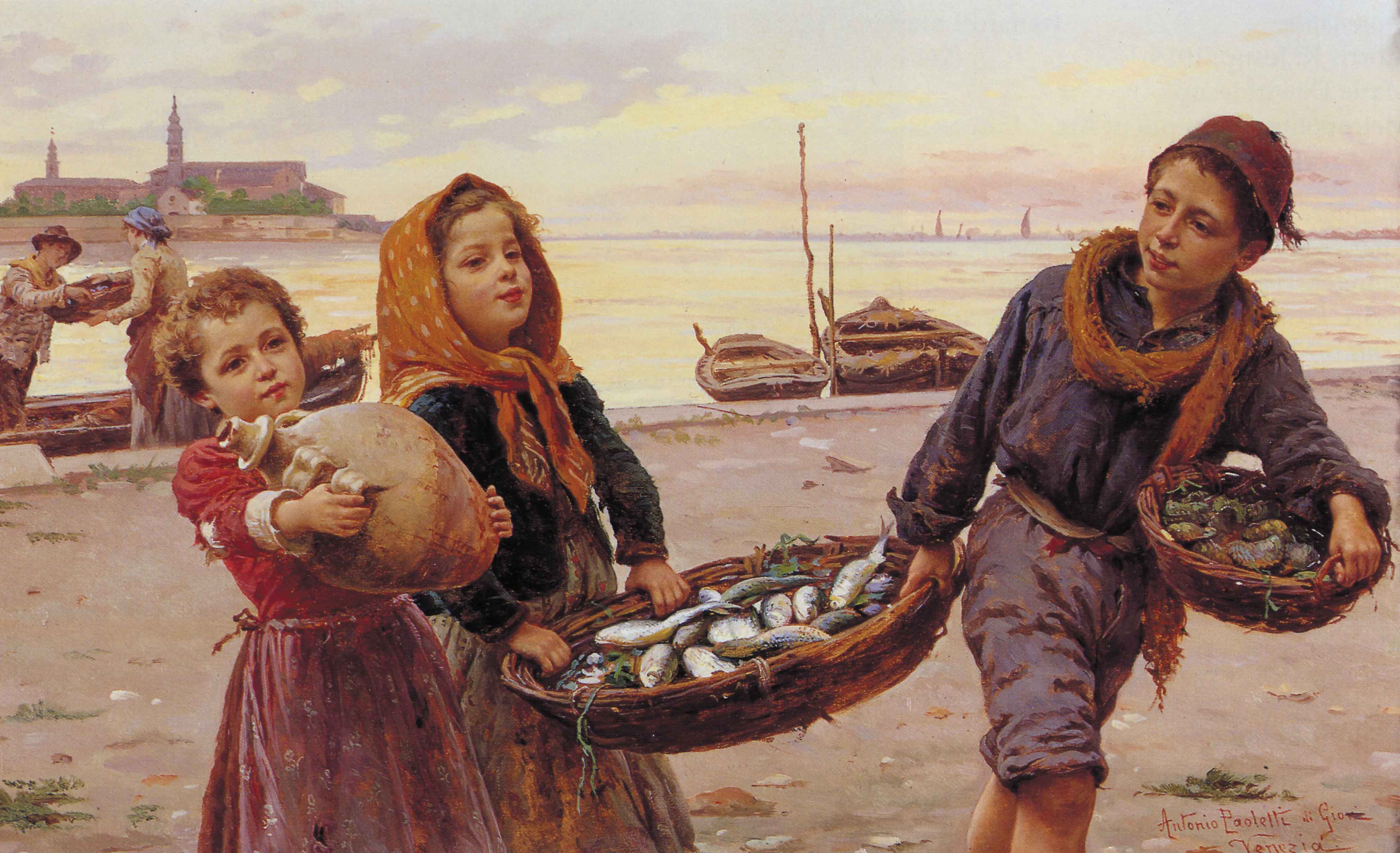 "Los jovenes pescadores" Antonio Paoletti (Italian, 1834-1912)